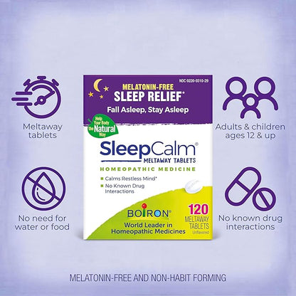 Boiron SleepCalm Tablets Sleep Aid for Deep,Relaxing,Restful Nighttime Sleep - Melatonin-Free and Non Habit-Forming -,120 Count (Pack of 2)
