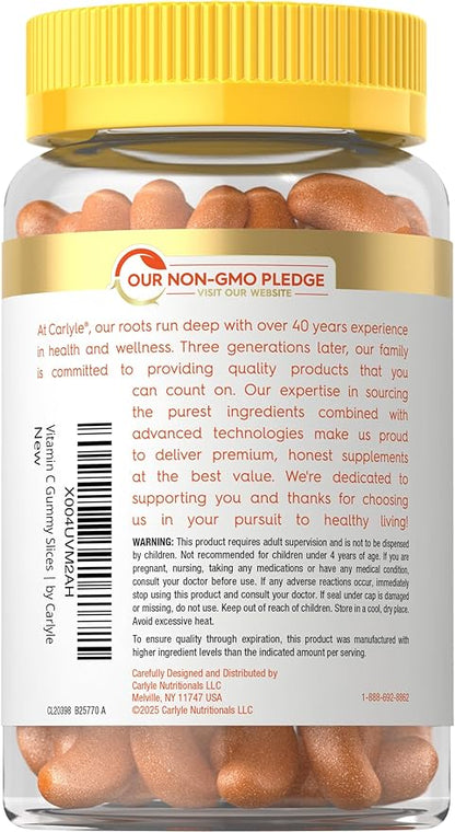 Carlyle Vitamin C Gummies | 60 Count | Orange Flavor | with Vitamin E | Vegan, Non-GMO, and Gluten Free Supplement