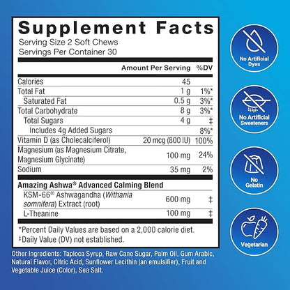 Force Factor Amazing Ashwa Complete Calm Support, KSM-66 Ashwagandha, Like Ashwangandha Gummies to Promote Calm & Relaxation with Magnesium & L-Theanine, Blueberry Pomegranate, 120 Soft Chews, 2-Pack