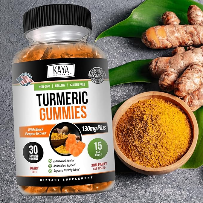 Kaya Naturals Turmeric Supplements Gummies - Pure Nature Turmeric Curcumin -Turmeric Ginger Gummies - 30 Count Gummy - Turmeric with Black Pepper Extract