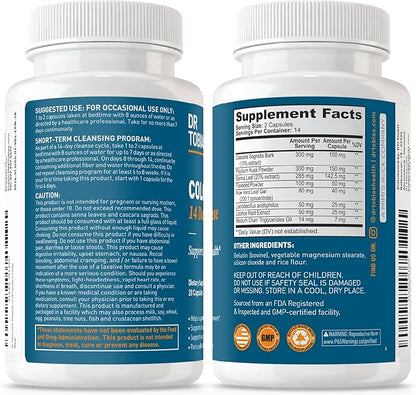 Dr. Tobias Colon Cleanse - Constipation Relief & Gut Health Support for Women & Men | 14 Day Colon Cleanser for a Gentle Colon Detox & Gut Flush - 28 Capsules (1-2 Daily)