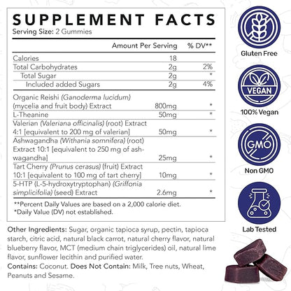PM Rest & Sleep Mushroom Gummies, 60 Count - L-theanine Supplement with Reishi, Ashwagandha, Valerian Root & Tart Cherry for Natural Relaxation, Mood & Improved Sleep - Vegan, Non-GMO