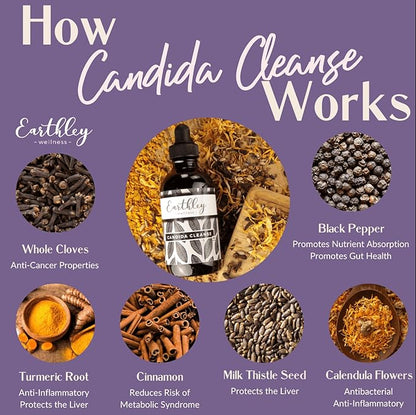 Earthley Wellness Candida Cleanse, Herbal Tincture for Yeast Overgrowth, Gut and Liver Support, Organic Digestive Balance Supplement (2 Oz)