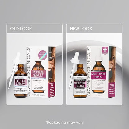 Advanced Clinicals Multi Peptides Serum For Face | Visible Anti Aging Hydrating Collagen Peptide Facial Serum With Vitamin E Helps Improve Look Of Wrinkles, Puffiness, & Uneven Skin Tone, 1.75 Fl Oz