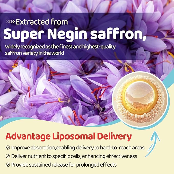 Liposomal Saffron Gummies for Kids 4+, Saffron Supplements w/Holy Basil, Rosemary, Magnesium Glycinate, Omega-3 & More, Brain Focus Support Supplement, Vegan, Organic, Sugar Free, 60 Chewables
