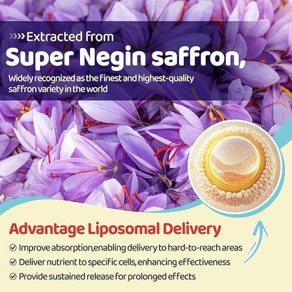Liposomal Saffron Gummies for Kids 4+, Saffron Supplements w/Holy Basil, Rosemary, Magnesium Glycinate, Omega-3 & More, Brain Focus Support Supplement, Vegan, Organic, Sugar Free, 60 Chewables