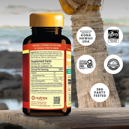 Nutrex Hawaii BioAstin Hawaiian Astaxanthin - 4mg, 120 Softgels - Farm-Direct Premium Antioxidant Supplement to Support Eye, Skin, Joint & Immune System Health - Non-GMO & Gluten-Free