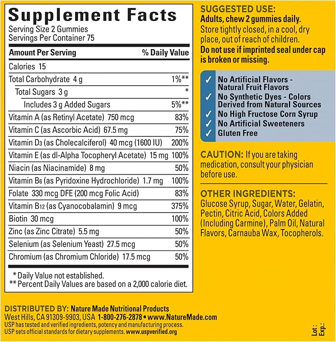 Nature Made Multi for Him, Mens Multivitamins Gummies, Energy Metabolism Support, Multivitamin for Men, 150 Gummy Vitamins and Minerals, 75 Day Supply, (Pack of 2)