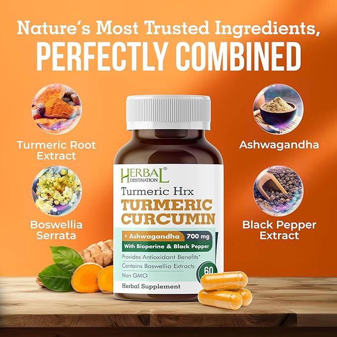 Turmeric Supplement Hrx- Immune Supplement, Metabolism Booster Joint Support Supplement with Turmeric Curcumin, Boswellia, Curcuma & Black Pepper Extract - 60 Capsules (Pack of 2)