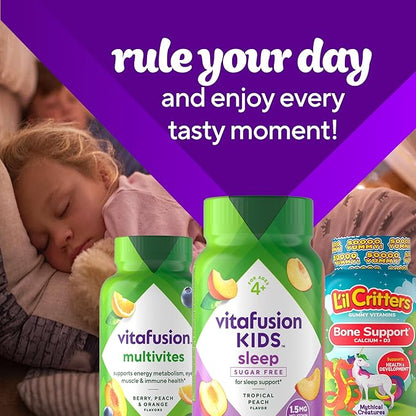 Vitafusion Kids Melatonin Gummy Supplements, Tropical Peach Flavored Sleep Support Supplements (1), 50 Count