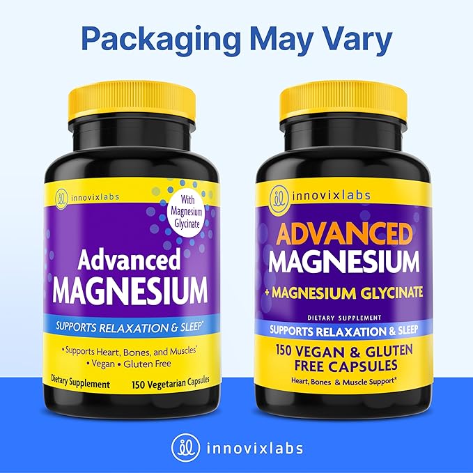 InnovixLabs Advanced Magnesium Capsules - 150 Ct, 210 mg - Chelated Glycinate and Malate - High Absorption, Promotes Relaxation, Bones, Muscle Health, Vegan Malate Sleep Supplement (Pack of 2)