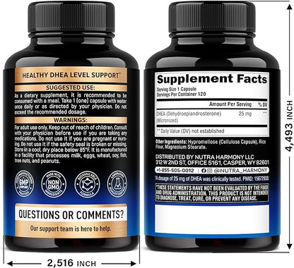 DHEA 25mg - Micronized DHEA Supplement for Women & Men - Clinically Proven Strength & Bioavailable - Healthy Aging, Hormone Balance & Energy Level Support - Vegan & NON-GMO - Made in USA, 120 Capsules