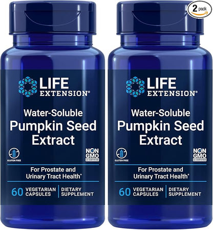Life Extension Water-Soluble Pumpkin Seed Extract, Promotes Prostate & Urinary Tract Health, Bladder Health Support, Men, Women, Gluten-Free, Non-GMO, Vegetarian, 60 Capsules, (Pack of 2)