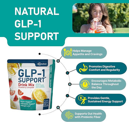 GLP-1 Support Drink Mix Powder for Women Men - Weight Loss Support Prebiotic Fiber Supplement - Daily Natural Drink Mix for Metabolism Reduce Bloating Fat Burn Gut Health Support