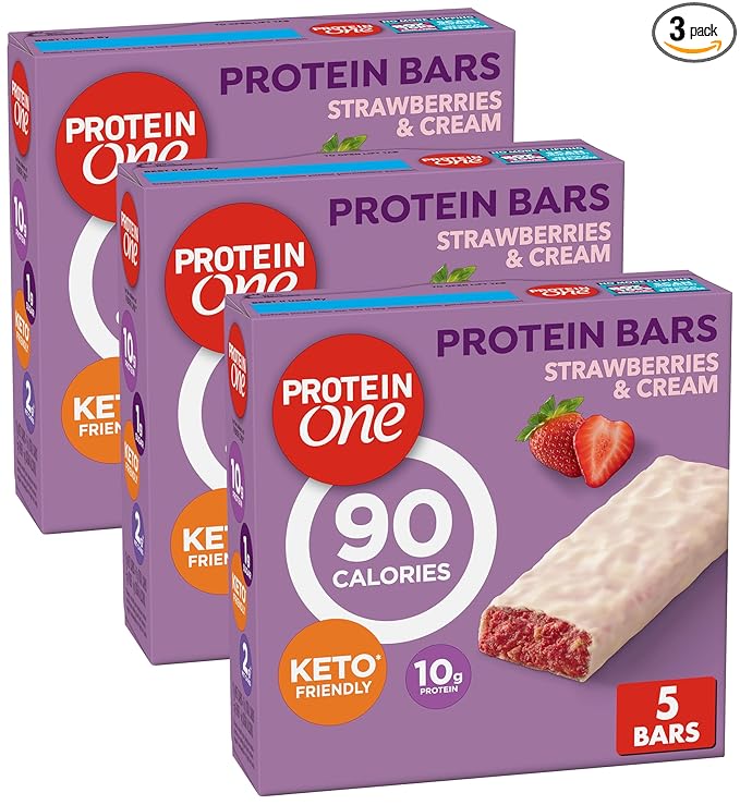 Protein One 90 Calorie Protein Bars, Strawberries and Cream, Keto Friendly, 4.8 oz, 5 Count (Pack of 3)