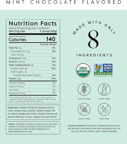 Truvani Vegan Pea Protein Powder | Mint Chocolate | 20g Organic Plant Based Protein Per Serving | 20 Servings | Keto | Gluten & Dairy Free | Low Carb | No Added Sugar