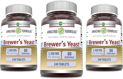 Amazing Formulas Brewers Yeast 1500mg Per Serving Tablets Supplement | Non-GMO | Gluten Free | Made in USA (240 | 3 Pack)