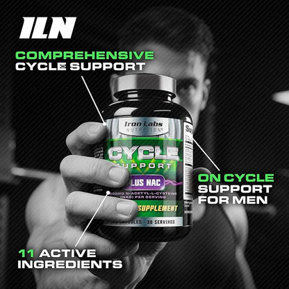 Iron Labs Nutrition: Cycle Support Plus NAC (N-Acetyl-L-Cysteine) - On Cycle Support Supplements for Men - N Acetyl L Cysteine and Milk Thistle (120 Capsules)