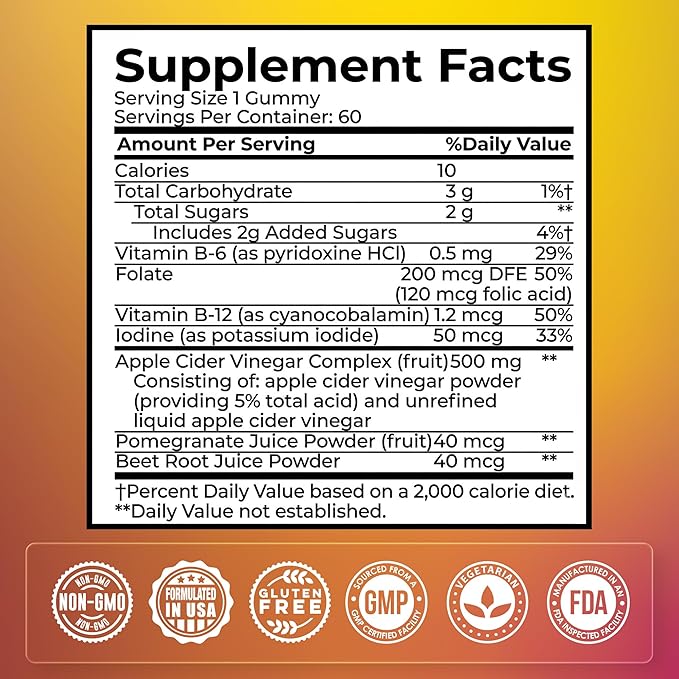 Apple Cider Vinegar Gummies - Probiotics for Men & Women - Digestive Gummies for Intestine Wellness & Metabolism - Apple Cider Vinegar Supplements with Beet Root & Pomegranate - 60 Count