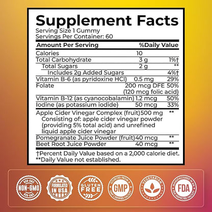 Apple Cider Vinegar Gummies - Probiotics for Men & Women - Digestive Gummies for Intestine Wellness & Metabolism - Apple Cider Vinegar Supplements with Beet Root & Pomegranate - 60 Count