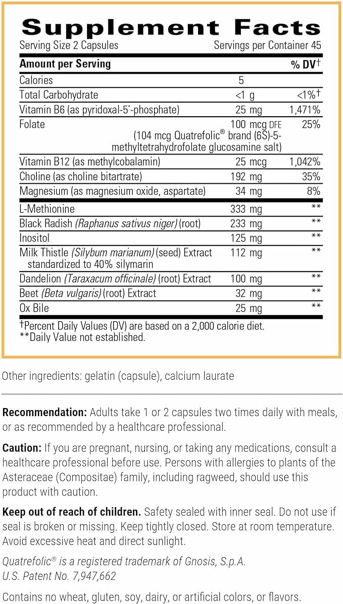 Integrative Therapeutics Lipotropic Complex - Liver Support Supplement for Adults* - Includes Milk Thistle & Vitamin B6 and B12 - Gluten-Free & Dairy-Free - 90 Count (45 Servings)
