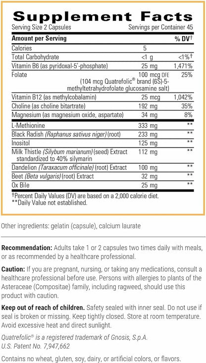 Integrative Therapeutics Lipotropic Complex - Liver Support Supplement for Adults* - Includes Milk Thistle & Vitamin B6 and B12 - Gluten-Free & Dairy-Free - 90 Count (45 Servings)