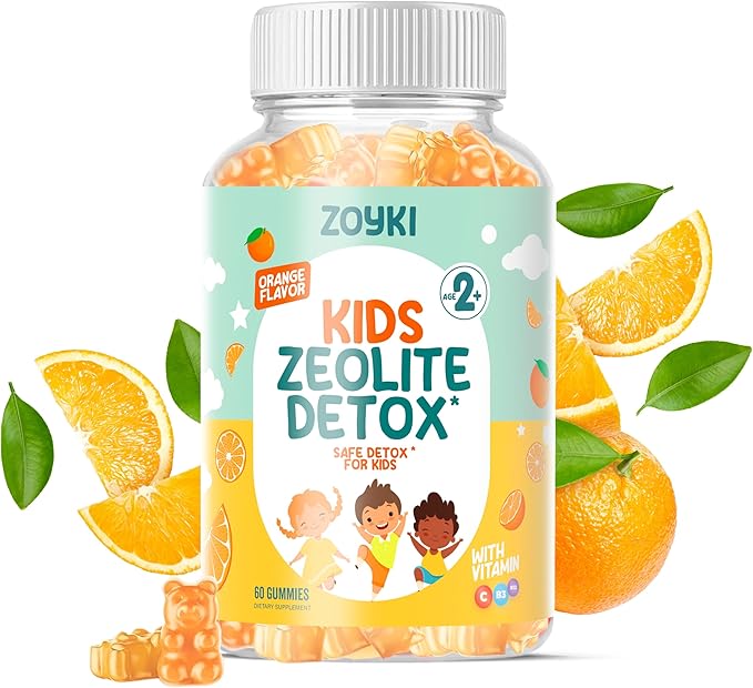 Zeolite Detox Gummies for Kids - Cleanse Out Toxins - Micronized Zeolite Chewable Body Support Supplement with Chlorella Vitamin D3 B12 C - Orange Flavor Vegan Non-GMO Gluten-Free