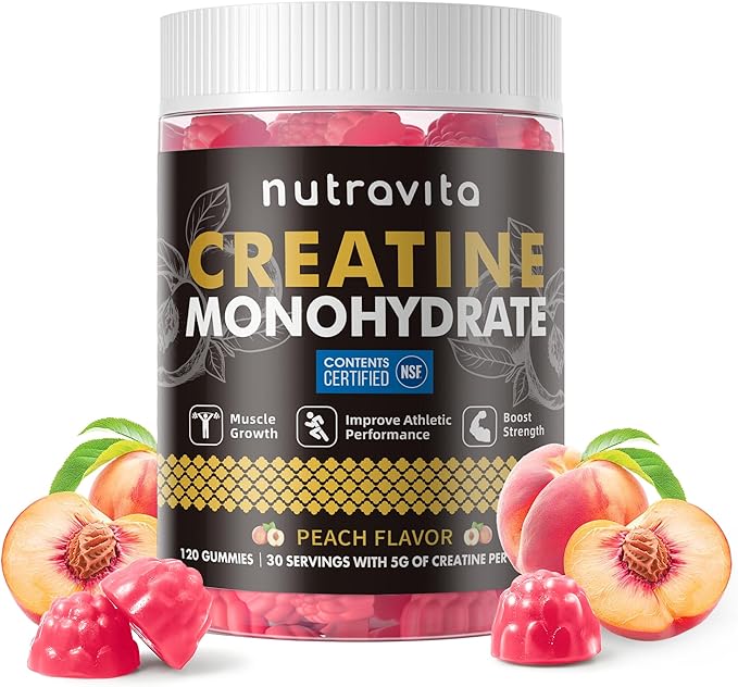 Creatine Monohydrate Gummies for Men & Women-5g of Creatine Monohydrate per Serving - Sugar Free,Vegan, Peach Flavor, 120 Count