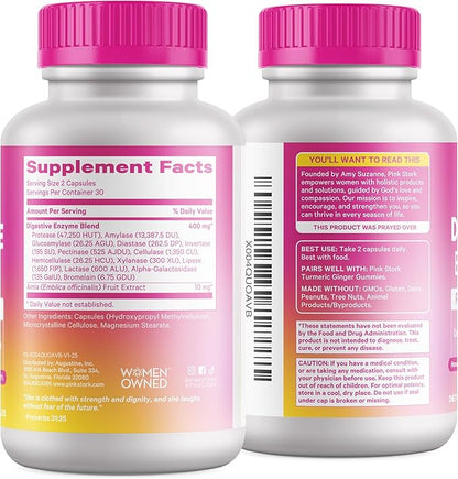 Pink Stork Digestive Enzymes for Women | Supports Digestion, Gut Health, Bloating Relief, Metabolism + Nutrient Absorption | GLP-1 Support | Vegan | 13 Enzymes + Amla Supplement | 60 Capsules