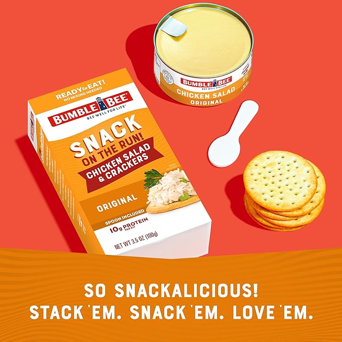 Bumble Bee Snack On The Run! Protein Snack Pack - Original Chicken Salad with Crackers - 10g Protein per Box - Ready to Eat Easy-Open Canned Chicken Salad (Pack of 12)