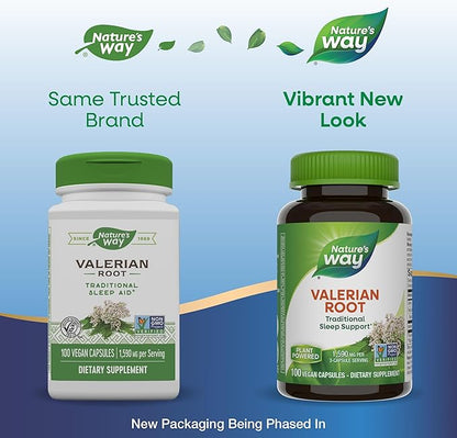 Nature's Way Valerian Root, Traditional Sleep Support*, Non-GMO Project Verified, Gluten Free, Vegan, 100 Capsules (Packaging May Vary) - 2 Pack