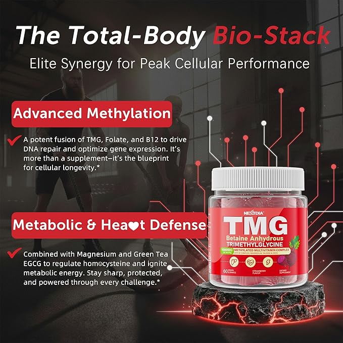 2Pack TMG Gummies 1000mg Betaine Anhydrous + Methylated Multivitamin & B Complex Methylated(Methylfolate B12 B6), Magnesium, Taurine - Essential Trimethylglycine for Homocysteine Levels, Brain, Energy