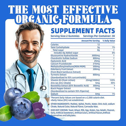 Glucosamine Chondroitin Gummies with MSM & Elderberry Extra Strength - Joint Support, Antioxidant Immune Support Supplement for Adults, Men & Women.120 Blueberry Gummies