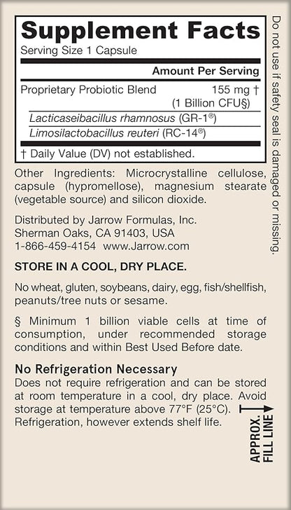 Jarrow Formulas Fem-Dophilus Probiotics 1 Billion CFU with 2 Science-Backed Strains, Dietary Suppl for Vaginal and Urinary Tract Supp,60 Veggie Caps,Up to a 60 Day Supply, Shelf-Stable,12 Packs