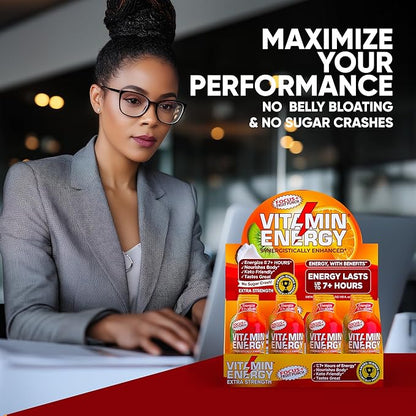 Vitamin Energy Focus+ Extra Strength Energy Shot Fruit Punch 48 Pack, 260mg Natural Caffeine, B-Vitamins, CoQ10, Amino Acids, Focus, Productivity & Clarity, Zero Sugar, Gluten-Free, 1.93 fl oz