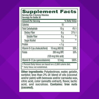 Vitafusion GLP-1 Support Fiber Plus Vitamins D,B12 and Folate Gummy Vitamins,Citrus Flavor,Sugar Free,30 Day Supply,90 Count (Pack of 2)