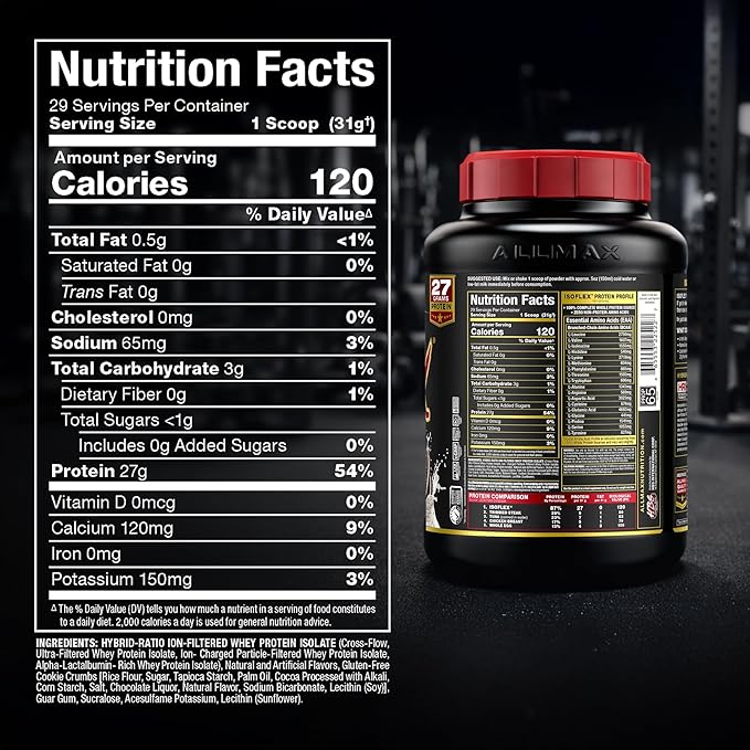 ALLMAX ISOFLEX Pure Whey Isolate Protein Powder - Gluten Free, Low Lactose, Sugar-Free - High-Protein, Clean, Keto-Friendly for Pre Post Workout Supplement for Women and Men | Cookies & Cream, 2lb