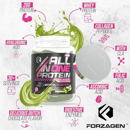 Forzagen All in One Protein for Her, Protein Powder for Women with Collagen Peptides (2 Pound (Pack of 1), Matcha Latte)