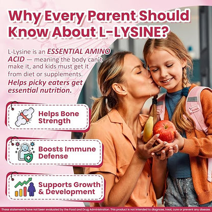 Liposomal L-Lysine Gummies 1200mg | High Absorption Immune & Skin Support | Vegan Amino Acid Supplement for Adults & Kids | Lips & Oral, Bone & Collagen Health | Non-GMO, Sugar-Free, 60 Gummies