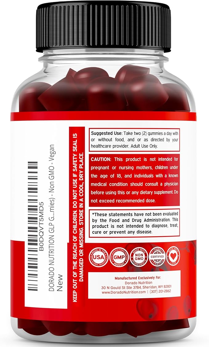 GLP-1 Gummies (GLP1 Supplement with Berberine & Ceylon Cinnanom) GLP Gummies for Support Gut Health - Delicious Peach & Raspberry Flavor - Third Party Tested, Vegan & USA Made - 60 Count