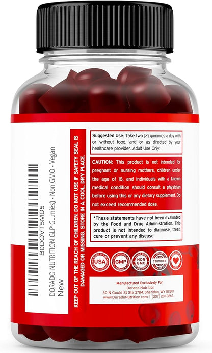 GLP-1 Gummies (GLP1 Supplement with Berberine & Ceylon Cinnanom) GLP Gummies for Support Gut Health - Delicious Peach & Raspberry Flavor - Third Party Tested, Vegan & USA Made - 60 Count