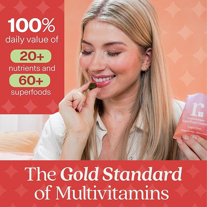 Rizz Sugar-Free Green Gummies - 60+ Superfoods 6g Fiber - Prebiotic and Probiotic Gummies - Vegan Multivitamins for Women & Men - Gluten Free - Mushroom, Fruit and Vegetable Supplements -30 Day Supply