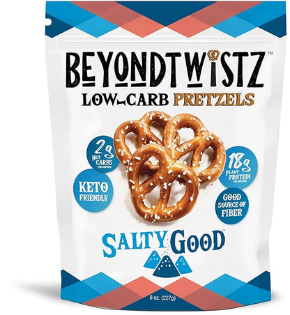 BeyondTwistz Low Carb Pretzels, Salty Good, Keto Friendly, 2g Net Carbs, 18g Protein, Powered By HealthSense® High Fiber Wheat Flour, Family Size 8oz Bag, Pack of 1