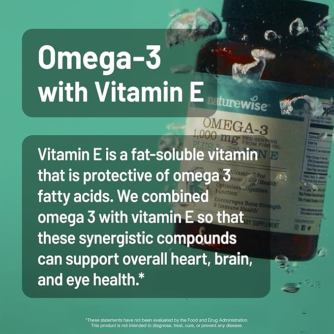 NatureWise Extra-Strength Omega 3 Fish Oil Supplement - 1000mg per Serving - 600 EPA & 400 DHA and Vitamin E - Support for Heart & Brain Health - Lemon Flavor, GMO-Free - 360 Softgels[6-Month Supply]