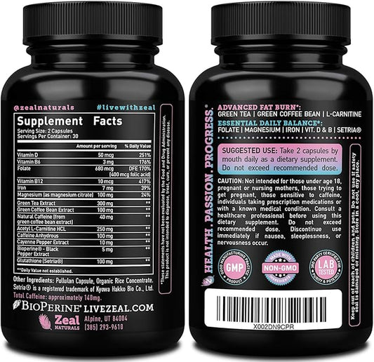 Zeal Naturals Weight Loss Support for Women + Daily Balance Vitamins (Iron, Vitamin D, Setria®, Folate) Premium Diet Support Pills for Women+ Multivitamin and Hormone Support