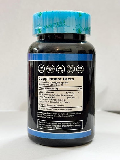 WELLNESS LABSRX Liposomal NAD Supplement, 1500mg - USA Made, NAD Resveratrol Supplement for Women and Men, NAD+ Support Cellular Health, Energy & Anti Aging - 6 Pack
