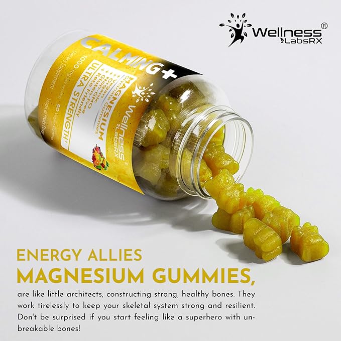 Magnesium Glycinate Gummies, 1000 mg - Magnesium Supplement to Support Relaxation, Heart Health - Chewable Calm Magnesio Gummies for Adults, Glicinato De Magnesio - Tropical Fruits Flavor
