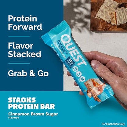 Quest Nutrition Stacks Protein Bars, Cinnamon Brown Sugar, 20g Protein, 2g Net Carbs, 1g Sugar, High Fiber, Low Sugar, Gluten Free, 12 Count