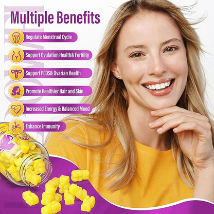Myo-Inositol & D-Chiro Inositol,Inositol Gummies with Vitamin D3, Magnesium Glycinate, Omega-3, Folate & Zinc, Inositol Supplement Menstrual Cycle for Women-40:1 Ratio-90 Day Supply