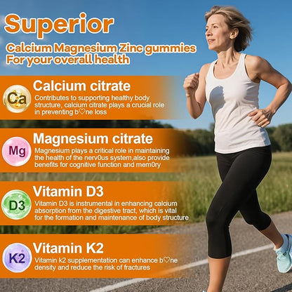 Calcium Magnesium Zinc Gummies for Adult: Organic 1000mg Calcium Citrate Magnesium Supplement with D3 K2 B6 B12 - Sugar Free High Absorption Supplement for Women Men (60 Count(Pack of 2))